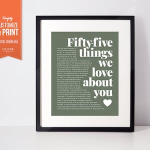 Cadeau personnalisé pour le 55e anniversaire pour les femmes ou les hommes qui ont cinquante-cinq ans. 55 raisons pour lesquelles nous vous aimons Cadeau unique pour la fête des pères ou l’anniversaire.