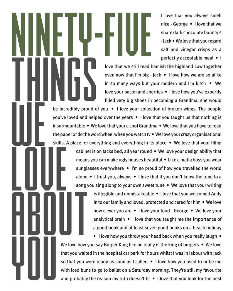 95 THINGS We Love About You; 95th Birthday; Gift for Uncle; Gift for Papa; Grandpa/'s 95th Birthday; Father/'s 95th Birthday