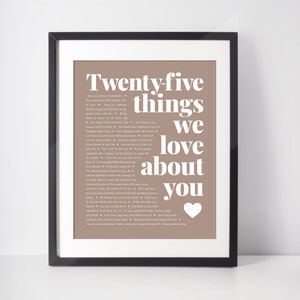 25 THINGS We Love About You; 25th Birthday; Sister's 25th; Friend's 25th Birthday; GIrlfriend's 25th Birthday; Gift for her; 25 Reasons