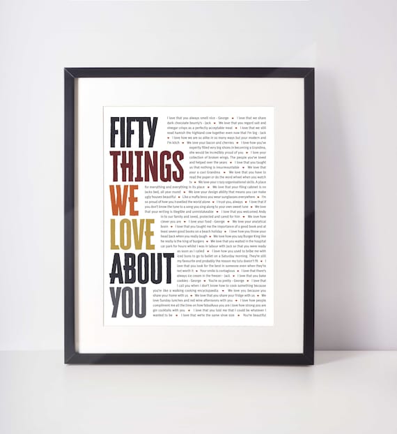50 REASONS We Love You; 50th birthday gifts for woman; Personalized Birthday Gift; Gift for Sister; Gift for Mom; Gift for Wife; 50th gift