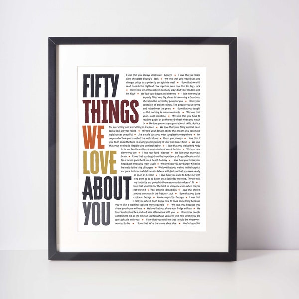 50 REASONS We Love You; 50th Gift for husband; 50 Reasons; Personalized Birthday Gift; 50th Birthday Gift for him; 50th Birthday Gifts