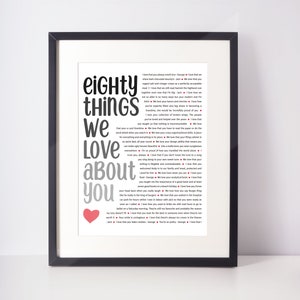 80 REASONS We Love You; Personalized Birthday Gift; Gift for Dad; Gift for Mom; Gift for Husband; Digital Print; 8th Birthday Gift for Him