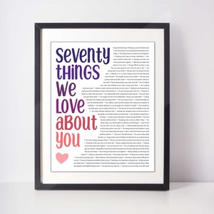 70 THINGS We Love About You; 70th Birthday; Gift for Aunt; Gift for Grandma; Mom's 70th Birthday; Gift for Mom; 70th birthday gifts