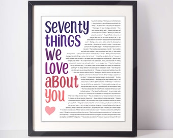 70 THINGS We Love About You; 70th Birthday; Gift for Aunt; Gift for Grandma; Mom&#39;s 70th Birthday; Gift for Mom; 70th birthday gifts