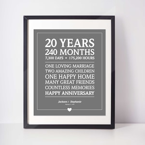 20th Anniversary Gift; Personalized Anniversary; Custom Anniversary Present; Gift for Wife; Gift for Her; Digital Print; 20 years; Milestone
