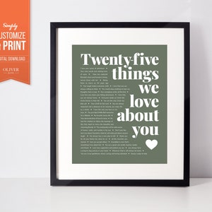 Personalized 25th Birthday Gift for Women or Men Turning 25; Reasons Why We Love You; Unique Custom Gift for a Bachelor party.