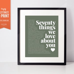 Regalo personalizado de 70 cumpleaños para mujeres u hombres que cumplen 70 años. Razones por las que te amamos Regalo personalizado único para el Día del Padre o evento especial