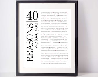 40 REASONS We Love You; Personalized Birthday Gift; Gift for Dad; Gift for Mom; Gift for Husband; Digital Print; 40th Birthday; Forty Bday