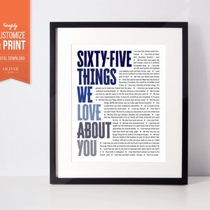 65 THINGS We Love About You; 65th Birthday Gift for Dad; 65th birthday Gift for Grandpa; Gift for Grandfather; Gift for man; Gift for him