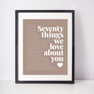70 THINGS We Love About You; 70th Birthday; Gift for Aunt; Gift for Grandma; Mom&#39;s 70th Birthday; Gift for Mom; 70th birthday gifts
