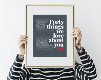 40 REASONS We Love You; 40th birthday gifts for woman; Personalized Birthday Gift; Gift for Sister; Gift for Mom; Gift for Wife; 40th gift
