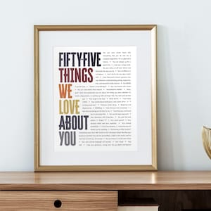 55 Things We Love You; 55th Gift for husband; 55 Reasons; Personalized Birthday Gift; 55th Birthday Gift for man; 55th Birthday Gifts