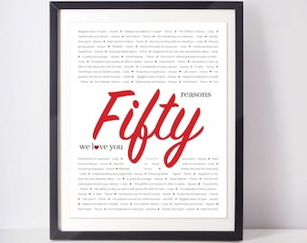 50 REASONS We Love You; 50 Reasons I love you; 50 Reasons; Personalized Birthday Gift; Gift for Dad; Gift for Mom; Digital Print;