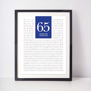 65 POWODÓW, dla których Cię kochamy; 65 powodów, dla których Cię kocham; 65 powodów; Spersonalizowany prezent urodzinowy; Prezent dla taty; Prezent dla mamy; Wydruk cyfrowy;