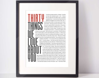 30 Reasons We Love You; 30th B-day; Brother 30th Bday; Sister 30th Bday; Friend's 30th Bday; Girlfriend 30th Bday; thirty bday