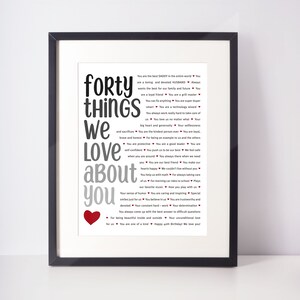 40 GRÜNDE I Love You; 40 DINGE, die ich an dir liebe; Boyfriend es 40th; Die 40er Jahre der Frau; 40. Geburtstag; Vierzig Geburtstag; Geschenk für ihn; Geschenk für Sie