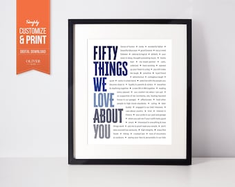 50 REASONS We Love You; 50th Gift for husband; 50 Reasons; Personalized Birthday Gift; 50th Birthday Gift for him; 50th Birthday Gifts