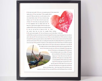 60 REASONS We Love You; Reasons I love you; 60 Reasons; ANY NUMBER, Personalized Birthday Gift; Gift for Sister; Gift for Mom; Gift for Aunt