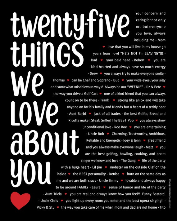 75 REASONS We Love You Personalized Birthday Gift Gift for Dad