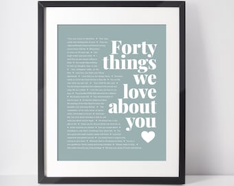 40th Birthday gifts for women; 40th Birthday gift for her; 40 things we love about you template; 40 reasons we love you; Forty Birthday