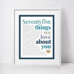 75 THINGS We Love About You 75th Birthday Gift for Aunt Gift for Grandma Mom's 75th Birthday Gift for Mom 75th birthday gifts image 1