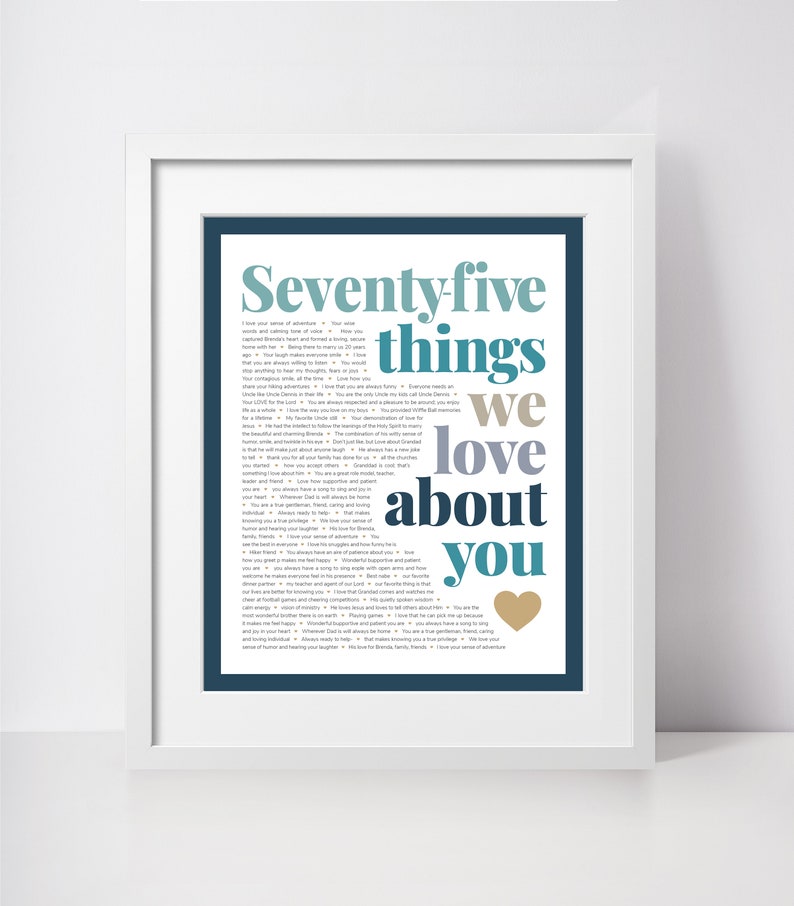 75 THINGS We Love About You 75th Birthday Gift for Aunt Gift for Grandma Mom's 75th Birthday Gift for Mom 75th birthday gifts image 1