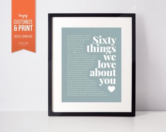 60 REASONS We Love You; 60th birthday gifts for woman; Personalized Birthday Gift; Gift for Sister; Gift for Mom; Gift for Wife; 60th gift