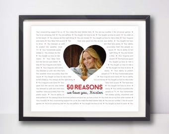 50 REASONS We Love You; 50 Reasons I love you; 50 Reasons; Personalized Birthday Gift; Gift for Him; Gift for Wife; Digital Print; Happy 50