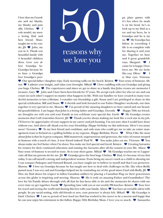 50 REASONS We Love You 50 Reasons I Love You 50 Reasons Personalized  Birthday Gift Gift for Dad Gift for Mom Digital Print -  Canada