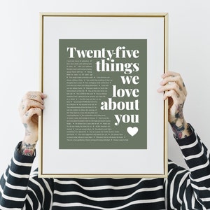 25 RAZONES Por las que te amamos; Hija, Mujer, Ella, Hijo, Hermana, Amiga. 25 cosas que nos encantan de ti Impresión personalizada de cumpleaños. Listo en 24 horas