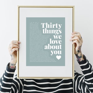 30 THINGS We Love About You; 30th Birthday; Husband&#39;s; Friend&#39;s; Boyfriend&#39;s; Him; 30 REASONS We Love You; Special Digital File to print