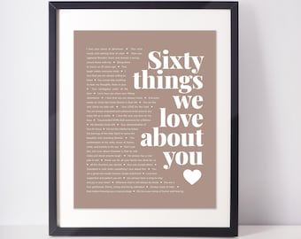 60 REASONS We Love You; 60th birthday gifts for woman; Personalized Birthday Gift; Gift for Sister; Gift for Mom; Gift for Wife; 60th gift