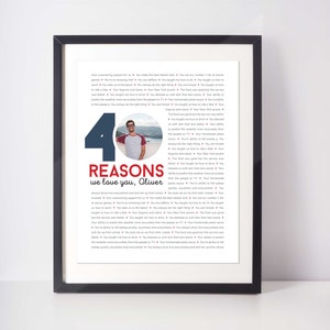REASONS We Love You; Reasons I love you; 40 Reasons; ANY NUMBER, Personalized Birthday Gift; Gift for Dad; Gift for Mom; 40 Sentiments