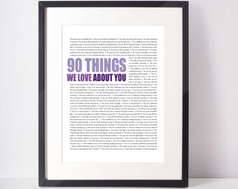 90 REASONS We Love You; Personalized Birthday Gift; Gift for Nonna; Gift for Mom; Gift for Nana; Digital Print; 90th birthday gift for women