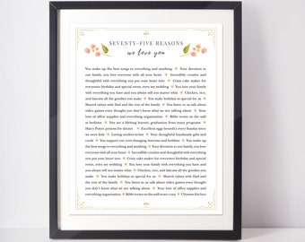 75 REASONS We Love You; Reasons I love you; Gift For Grandmother; Gift for Grandma; Gift for Mom; 75th Birthday Gift for woman; Gift for Mom