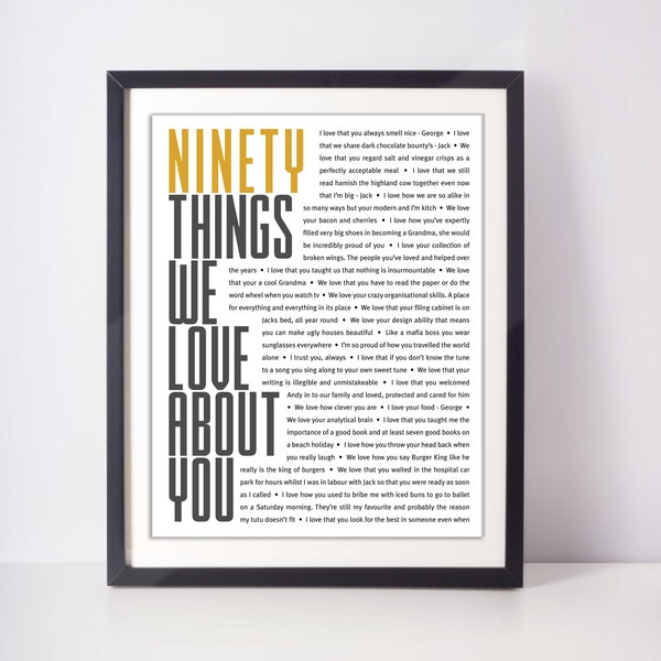 90 THINGS We Love About You; 90th Birthday; Gift for Uncle; Gift for Papa; Grandpa's 90th Birthday; Father's 90th Birthday