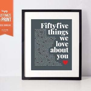 55 Things We Love About You Digitales Poster. Perfektes Geburtstags- oder Jubiläumsgeschenk für Ihren Papa, Opa, Hubby, Freund, Bruder oder Kollegen!