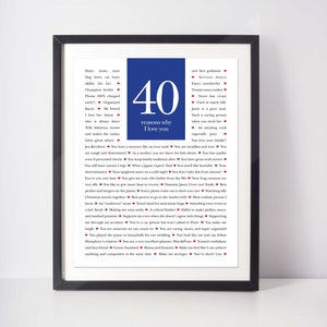 40 POWODÓW, dla których Cię kochamy; 40 powodów, dla których Cię kocham; 40 powodów; Spersonalizowany prezent urodzinowy; Prezent dla męża; Prezent dla żony; Wydruk cyfrowy;
