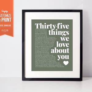 Regalo personalizado de cumpleaños número 35 para mujeres u hombres que cumplen 35 años; Razones por las que te amamos; Regalo personalizado único para el Día del Padre o Aniversario.