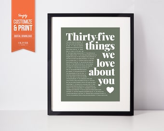 Personalized 35th Birthday Gift for Women or Men Turning 35; Reasons Why We Love You; Unique Custom Gift for Father’s Day or Anniversary.