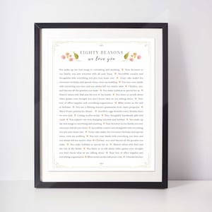 80 REASONS We Love You; Reasons I love you; Gift For Grandmother; Gift for Grandma; Gift for Mom; Gift for Aunt; Gift for Sister; Flowers;