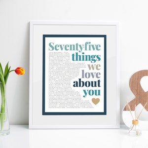 75 THINGS We Love About You 75th Birthday Gift for Aunt Gift for Grandma Mom's 75th Birthday Gift for Mom 75th birthday gifts image 4