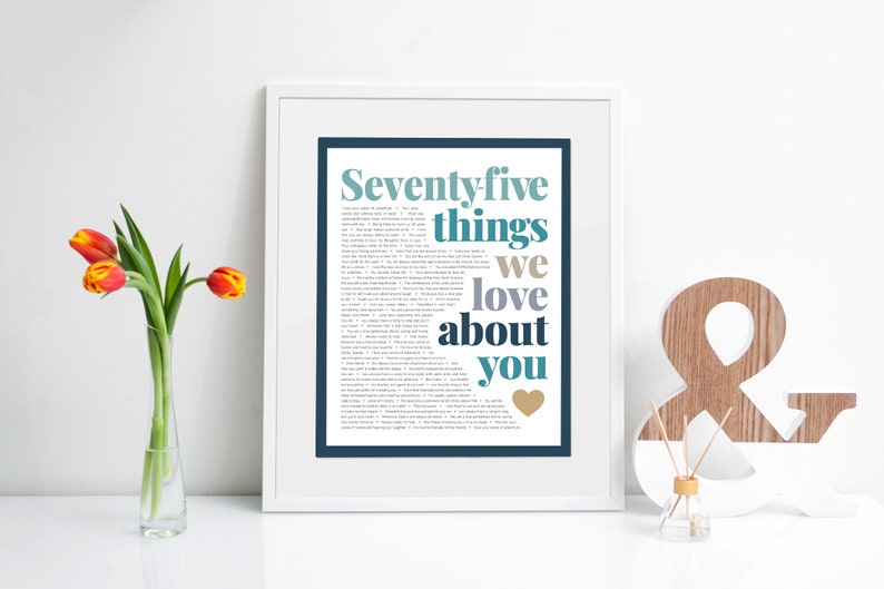 75 THINGS We Love About You 75th Birthday Gift for Aunt Gift for Grandma Mom's 75th Birthday Gift for Mom 75th birthday gifts image 4