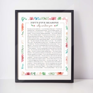 55 REASONS We Love You; 55 Things we love about you; Personalized Gift for Sister; Personalized Gift for Mom; 55th Birthday Gift  for Her