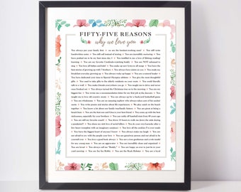 55 REASONS We Love You; 55 Things we love about you; Personalized Gift for Sister; Personalized Gift for Mom; 55th Birthday Gift  for Her