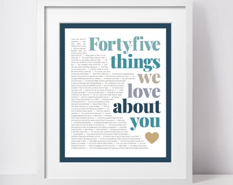 45 THINGS We Love About You; 45th Birthday; Brother 45th ; Husband's 45th Birthday; Friend's 45th Birthday; Dad's 45th Birthday