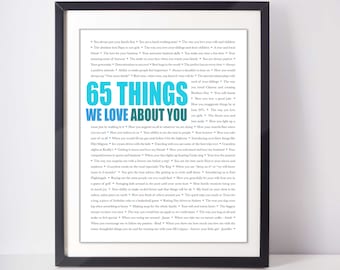 65 THINGS We Love About You; 65th Birthday for Husband; Gift for Grandpa; Gift for Grandfather; Gift for Father; 65th birthday gift for men