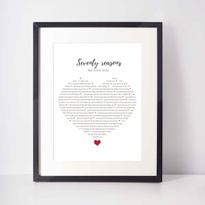 70 GRÜNDE Wir lieben dich; Personalisiertes Geburtstagsgeschenk; Geschenk für Papa; Geschenk für Mama; Geschenk für Ehemann; Digitaldruck;  70. Geburtstag Geschenk für Sie