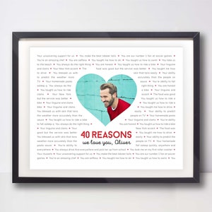 Best birthday present; Personalized list we love you; 40 reasons we love you; Custom poster. printable poster; Custom made birthday gift.