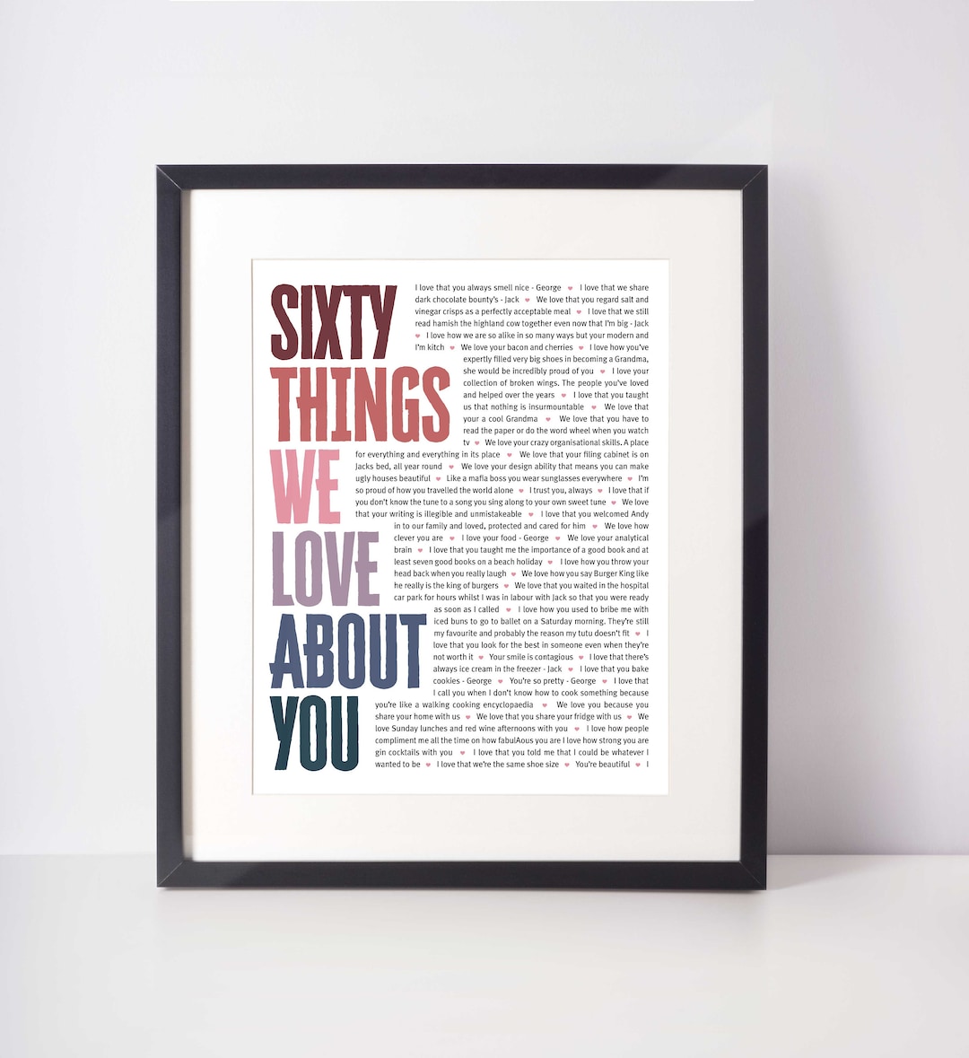60 THINGS We Love About You; 60th Birthday; 60th Birthday Gifts for ...
